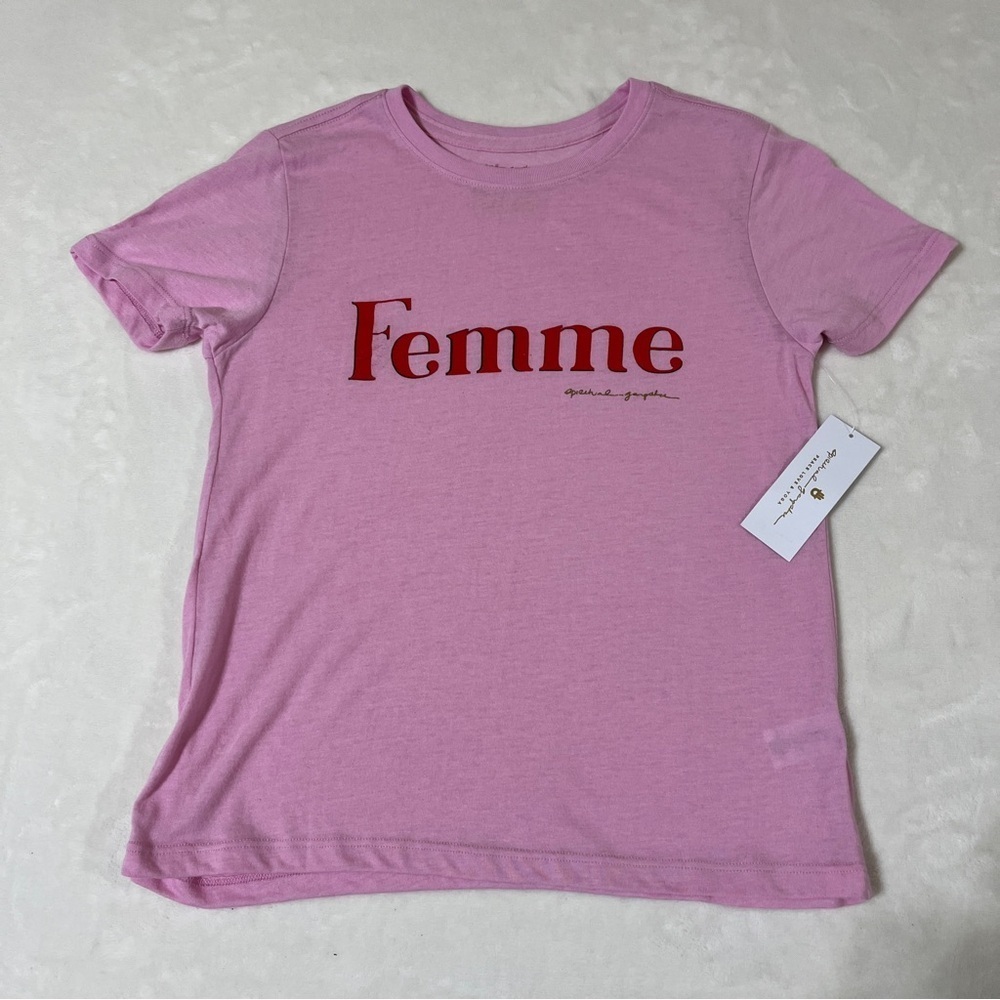 Spiritual Gangster FEMME Slub Knit Graphic T-Shir Pink Red XS NWT Yoga
